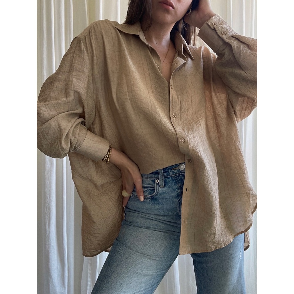 SHIRT oversized button down shirt — In Beige - Picture 3 of 8